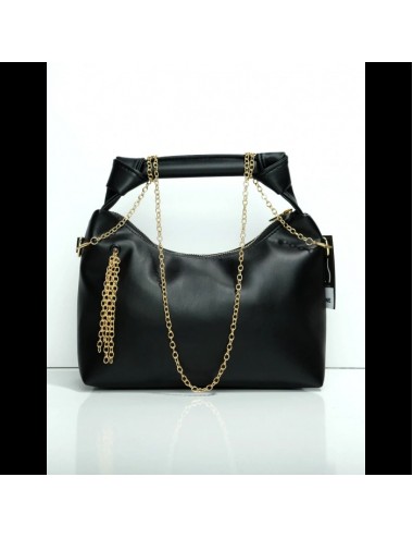 Zincir ve Düğüm Detaylı Deri Çanta-Siyah