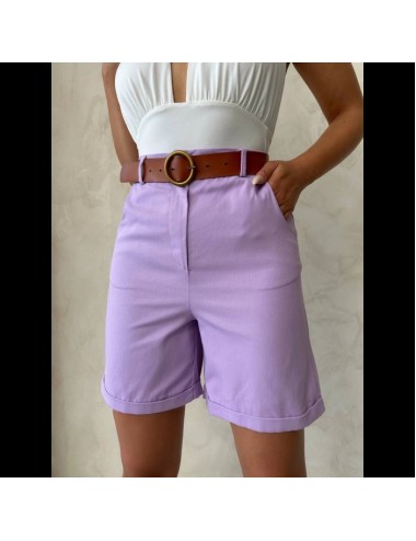 Kemerli gabardin şort lila